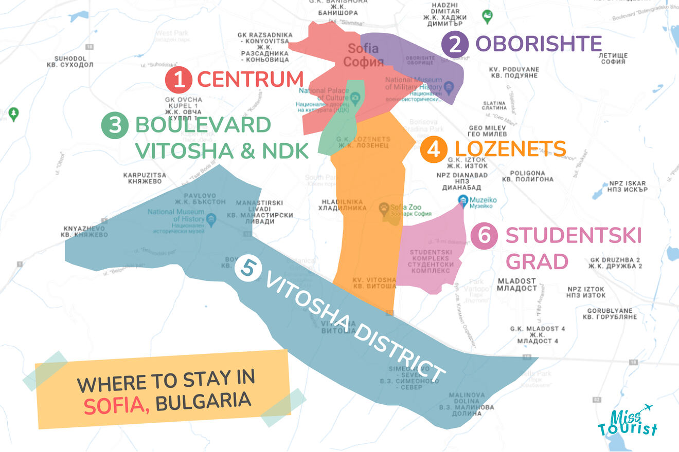 Map of best places to stay Sofia